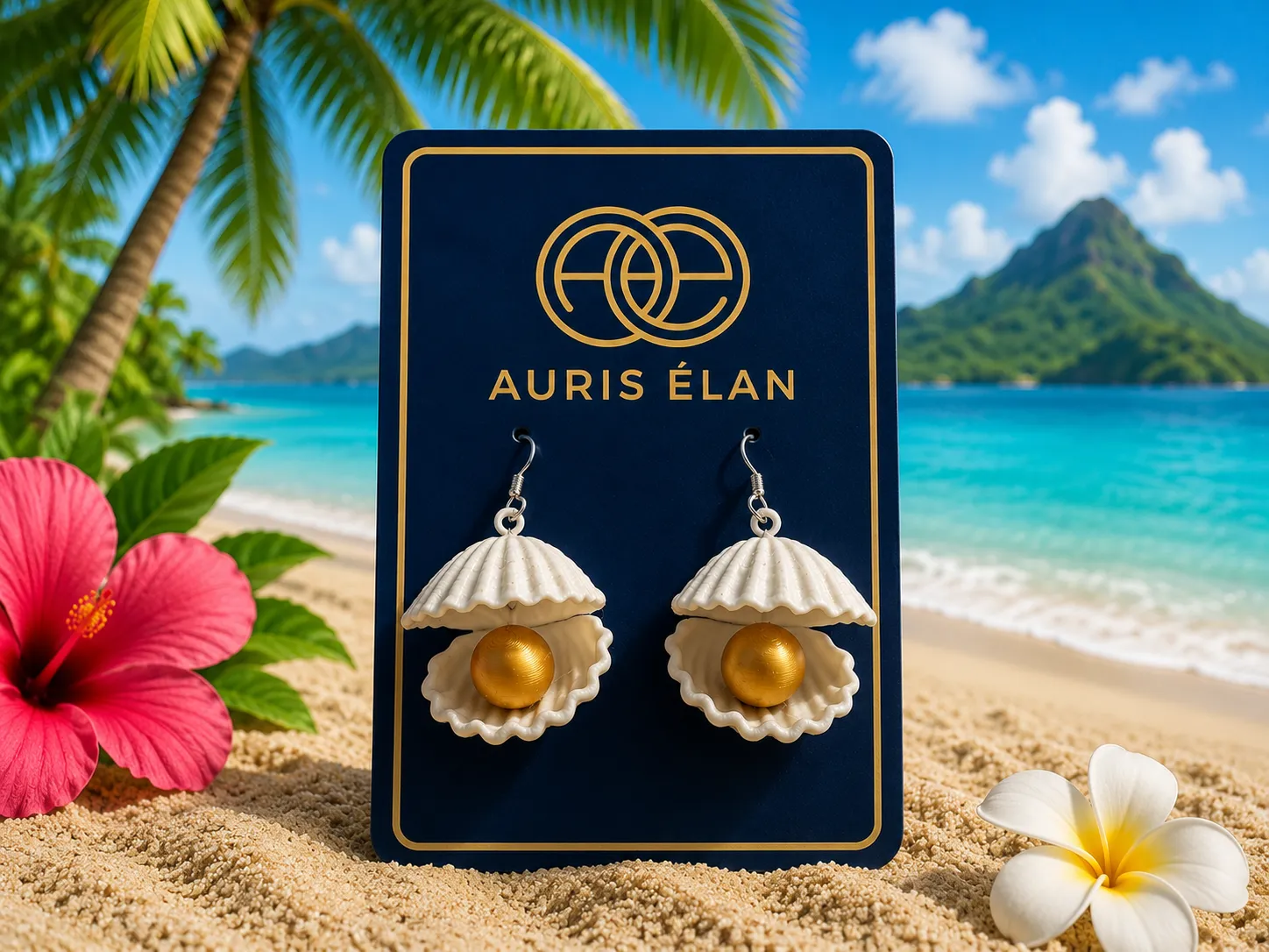 Clam shell with pearl earrings